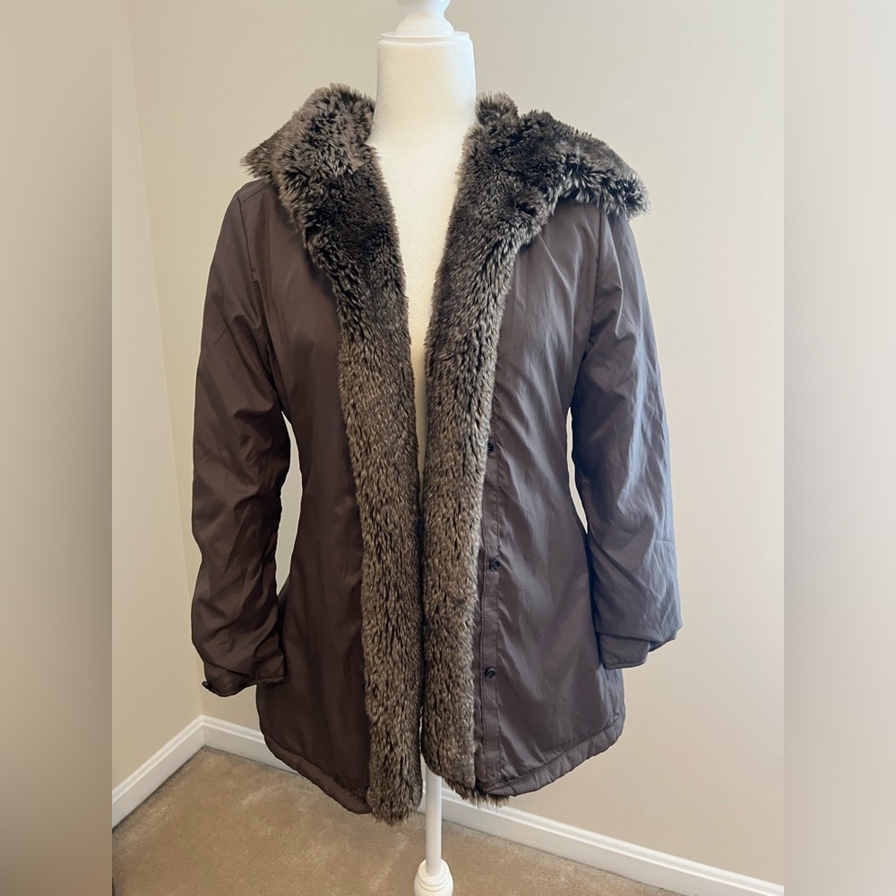 Abercrombie & Fitch Brown Teddy Jacket with Plush Fur Trim